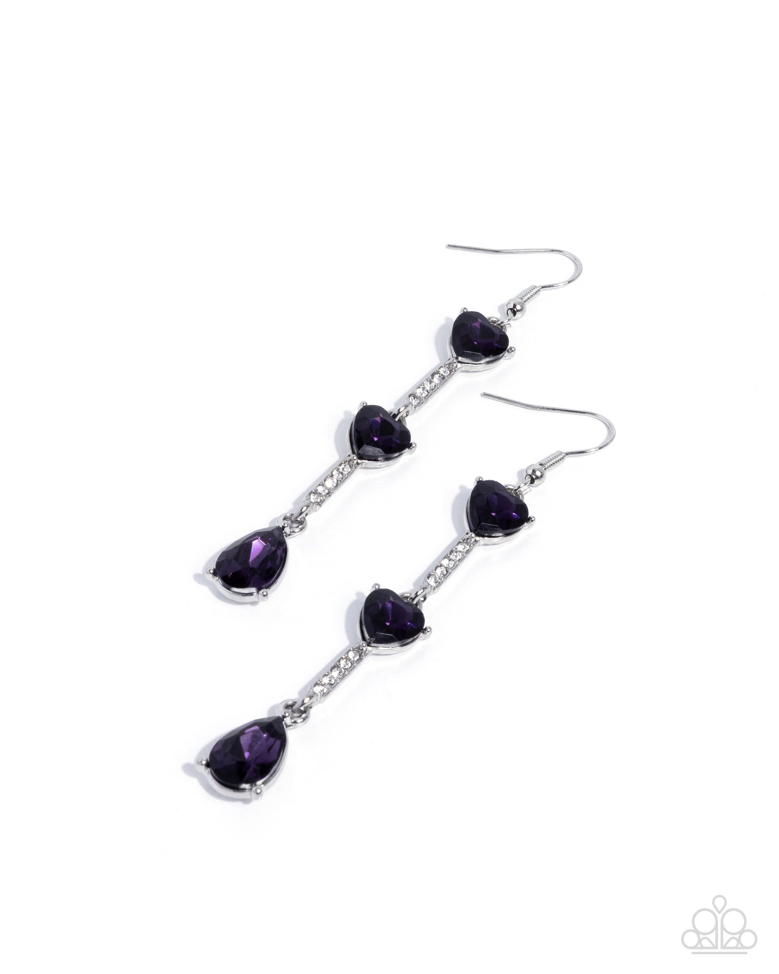 Romantic Reality Purple Heart Gem Earrings - Paparazzi Accessories- lightbox - CarasShop.com - Paparazzi Jewelry by Cara Jewels
