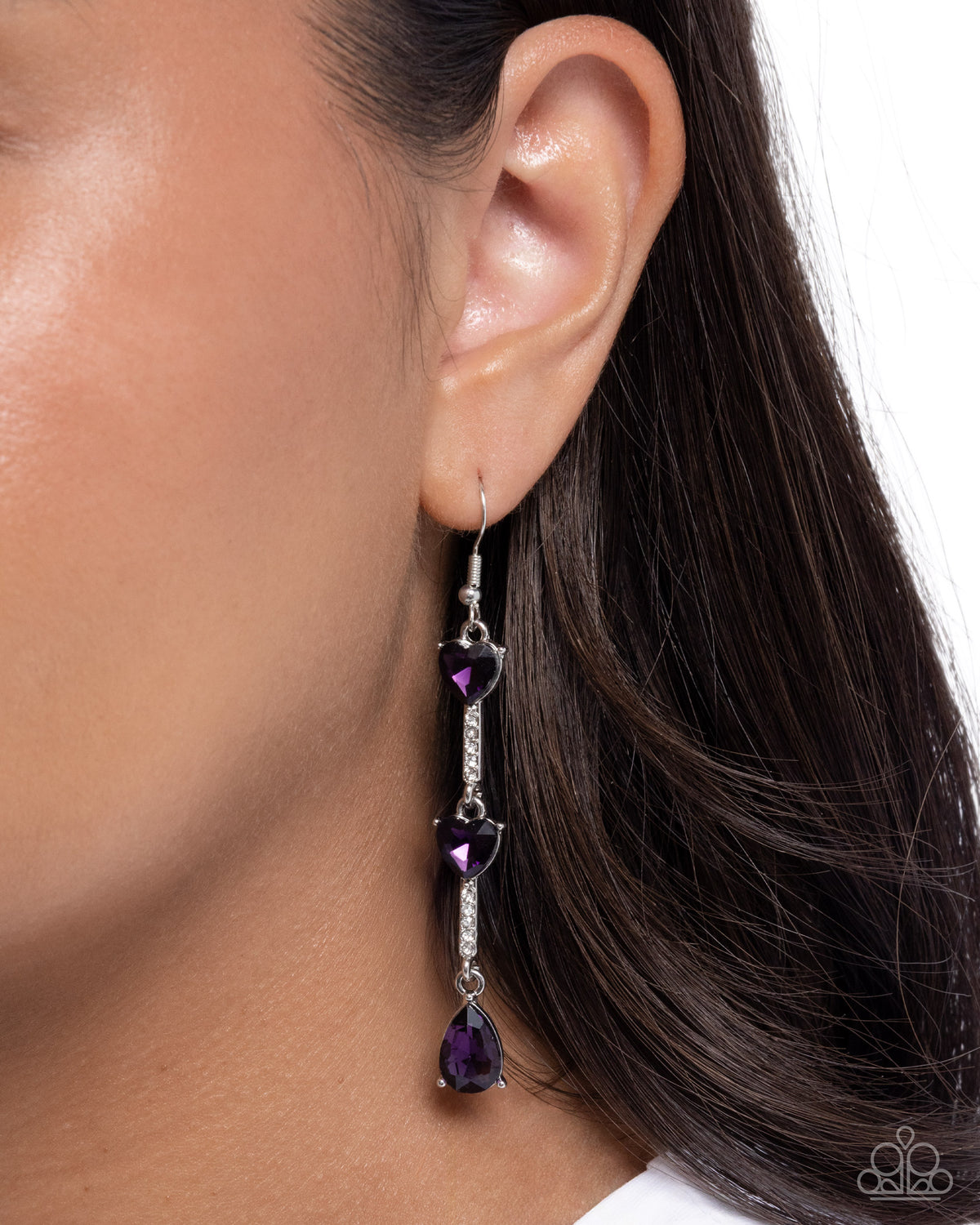 Romantic Reality Purple Heart Gem Earrings - Paparazzi Accessories-on model - CarasShop.com - Paparazzi Jewelry by Cara Jewels