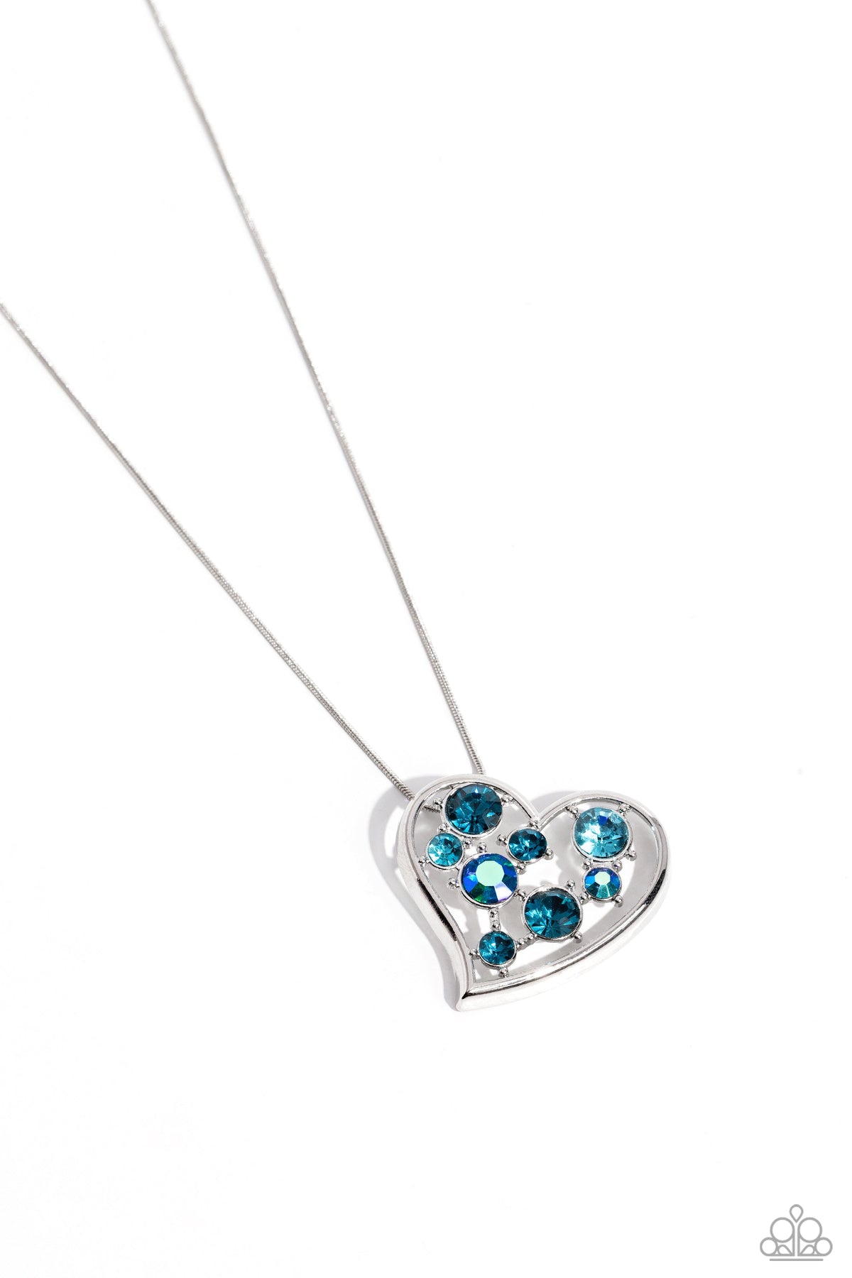 Romantic Recognition Blue Rhinestone Heart Necklace - Paparazzi Accessories- lightbox - CarasShop.com - Paparazzi Jewelry by Cara Jewels