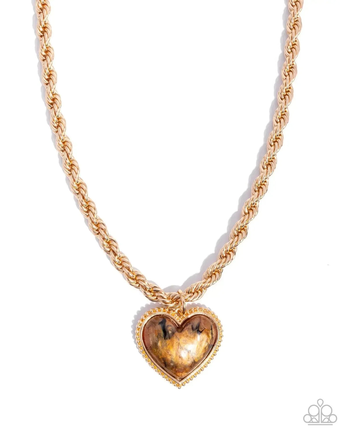 Romantic Rhythm Brown Stone Heart Necklace - Paparazzi Accessories- lightbox - CarasShop.com - Paparazzi Jewelry by Cara Jewels