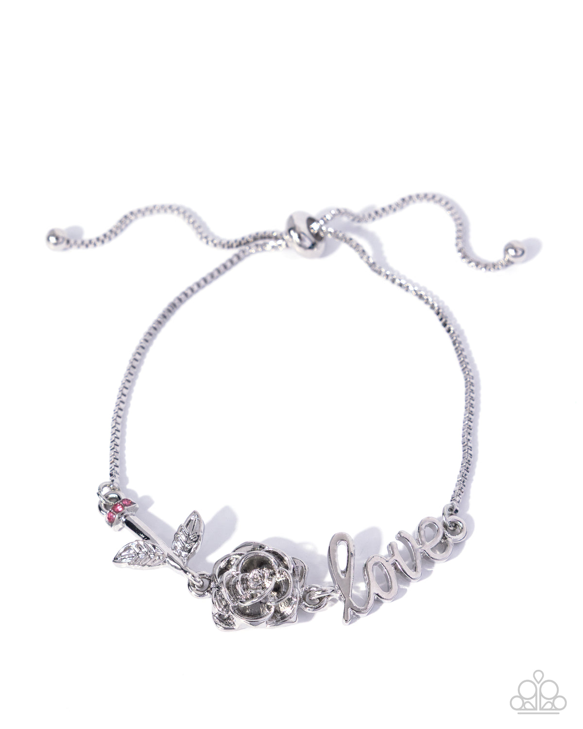 Romantic Runway Pink & Silver Rose "Love" Bracelet - Paparazzi Accessories- lightbox - CarasShop.com - Paparazzi Jewelry by Cara Jewels
