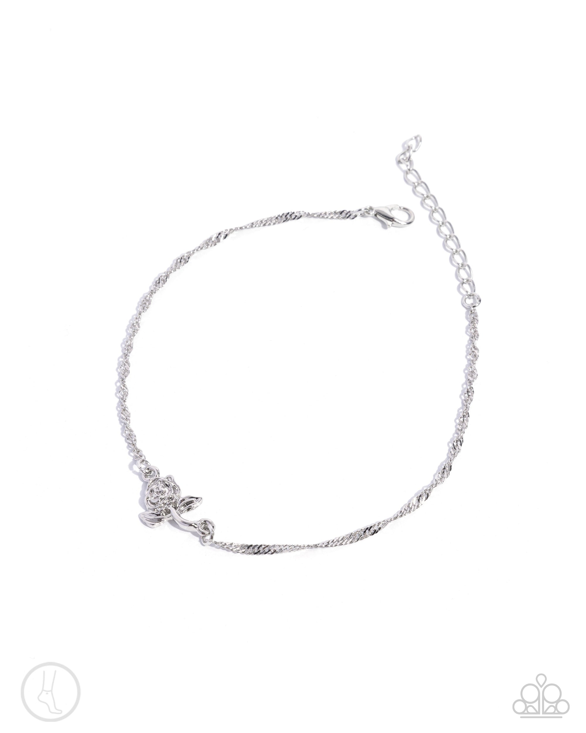 Rose Review Silver Flower Anklet - Paparazzi Accessories- lightbox - CarasShop.com - Paparazzi Jewelry by Cara Jewels