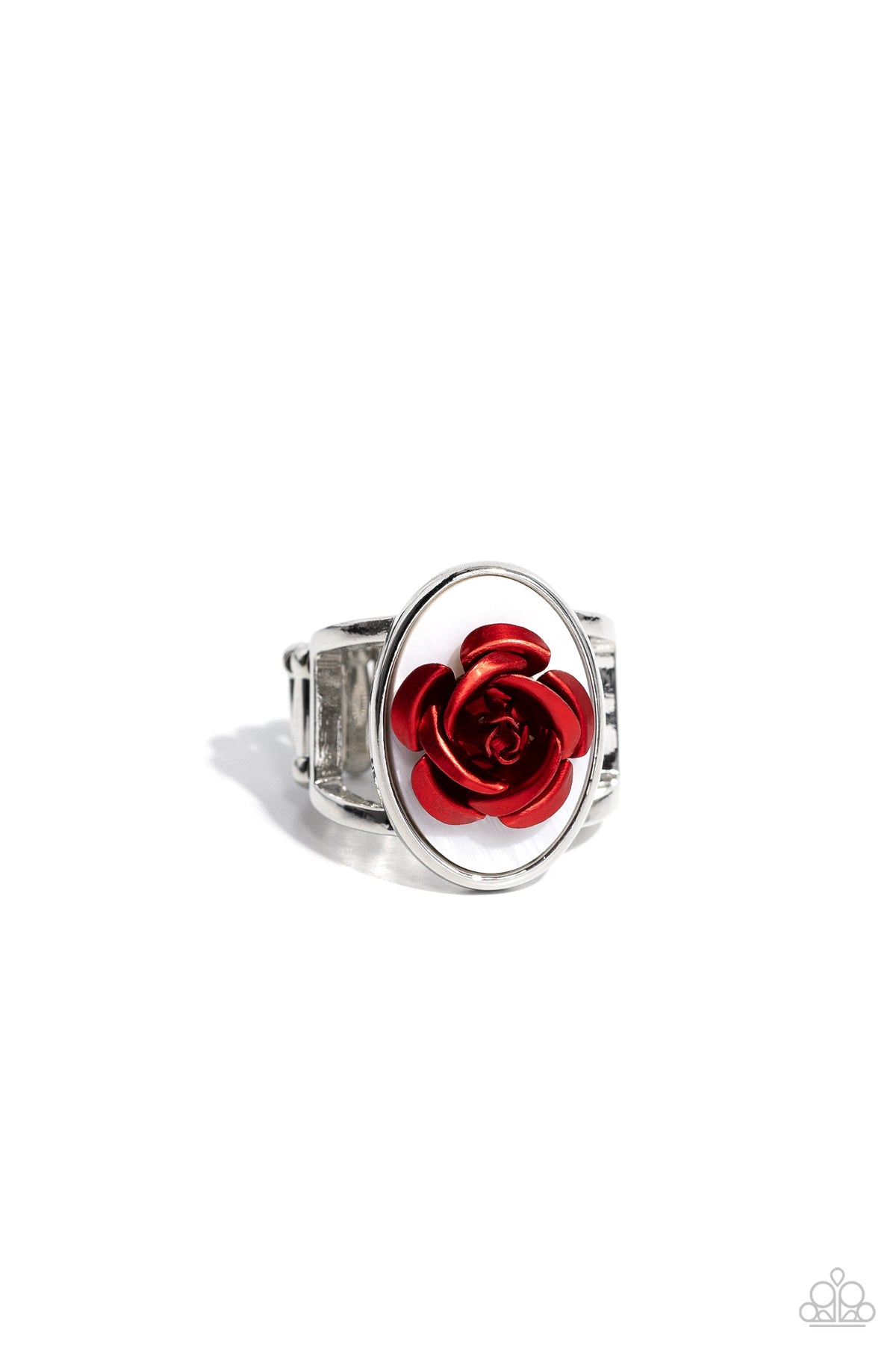 ROSE to My Heart Red Flower Ring - Paparazzi Accessories- lightbox - CarasShop.com - Paparazzi Jewelry by Cara Jewels