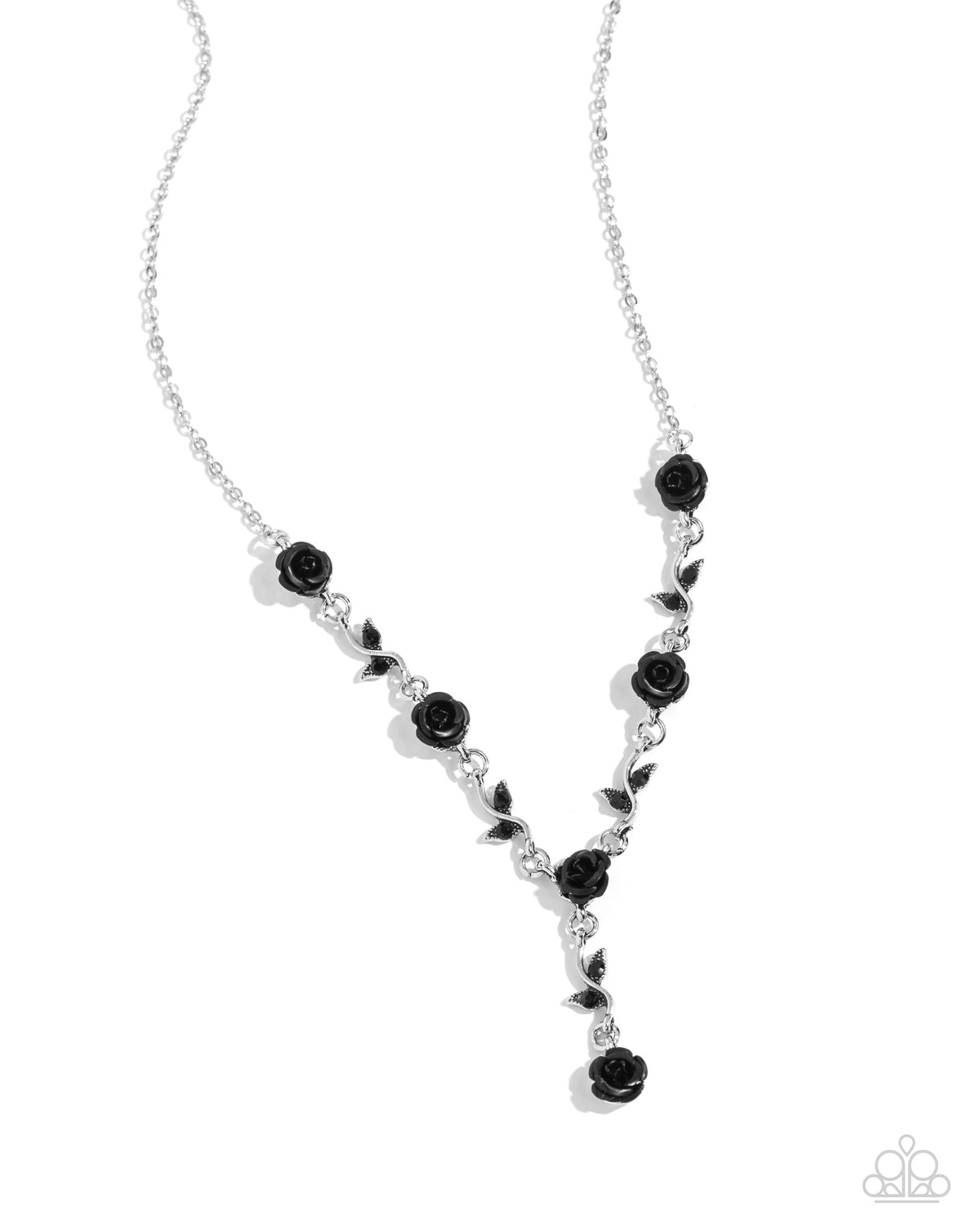ROSE Without Saying... Black Floral Necklace - Paparazzi Accessories- lightbox - CarasShop.com - Paparazzi Jewelry by Cara Jewels