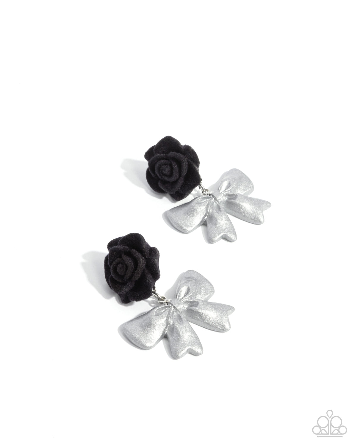 Rosette Rarity Black Rose & White Bow Earrings - Paparazzi Accessories- lightbox - CarasShop.com - Paparazzi Jewelry by Cara Jewels