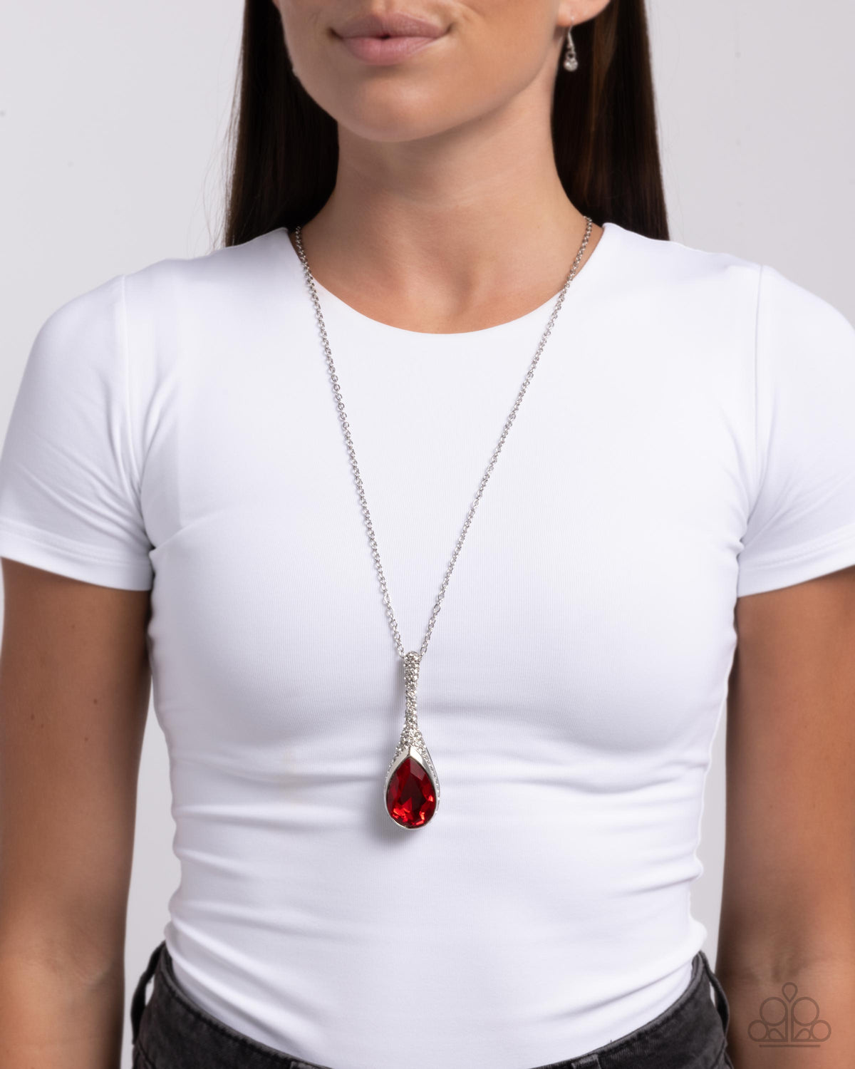 Rosy Revival Red Gem Necklace - Paparazzi Accessories- on model - CarasShop.com - Paparazzi Jewelry by Cara Jewels