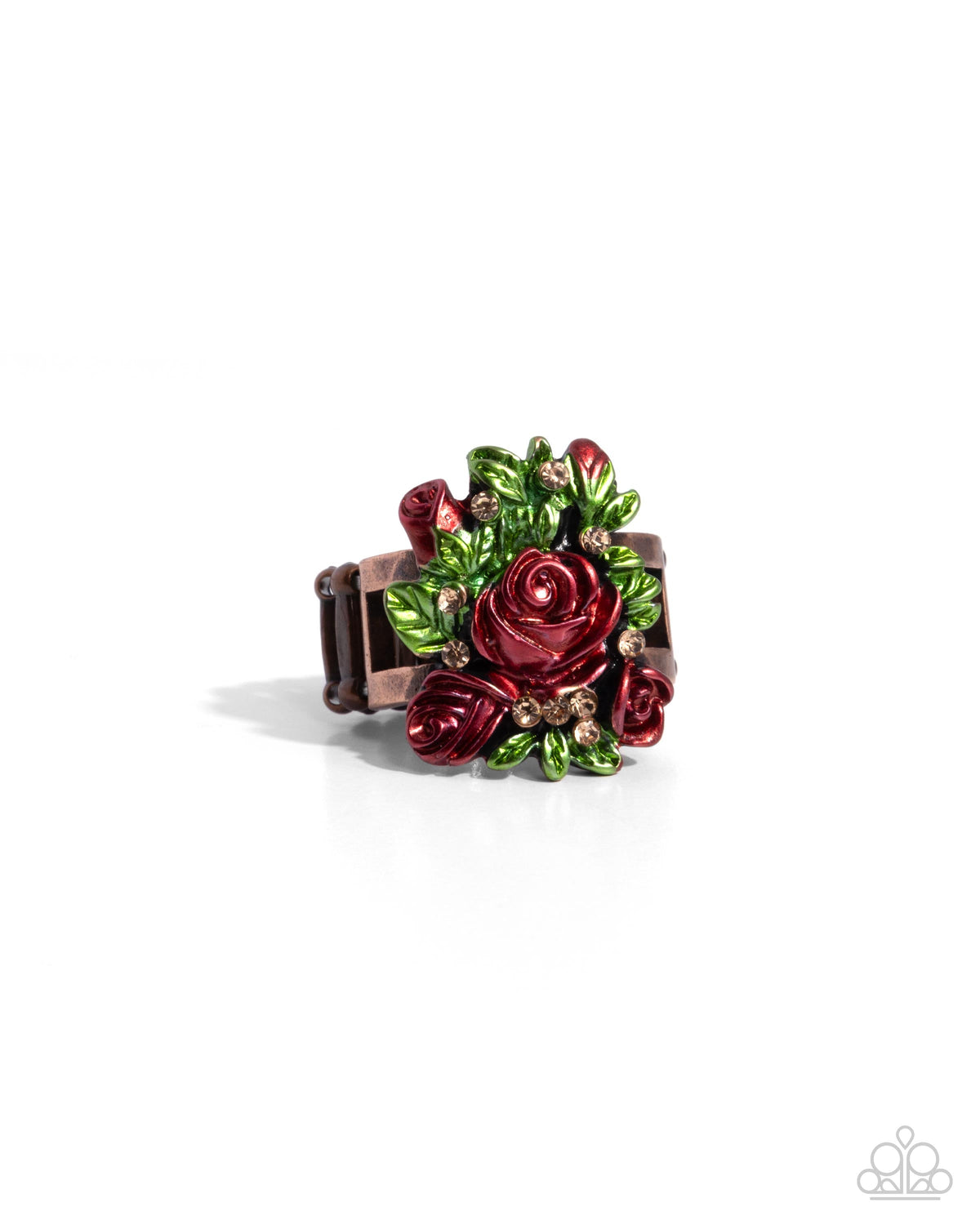 Rosy Route Copper Floral Ring - Paparazzi Accessories- lightbox - CarasShop.com - Paparazzi Jewelry by Cara Jewels