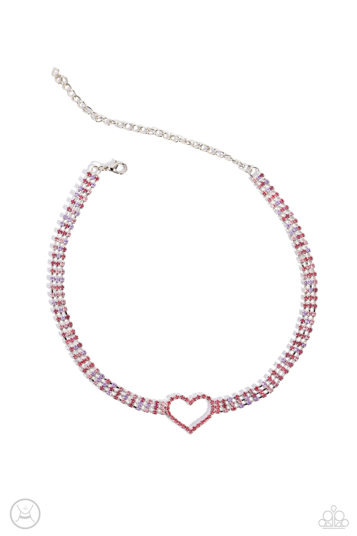 Rows of Romance Pink Rhinestone Heart Choker Necklace - Paparazzi Accessories- lightbox - CarasShop.com - Paparazzi Jewelry by Cara Jewels