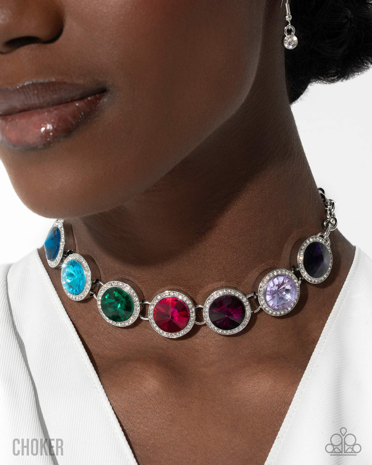 Royal Palette Multi Rhinestone Choker Necklace - Paparazzi Accessories-on model - CarasShop.com - Paparazzi Jewelry by Cara Jewels