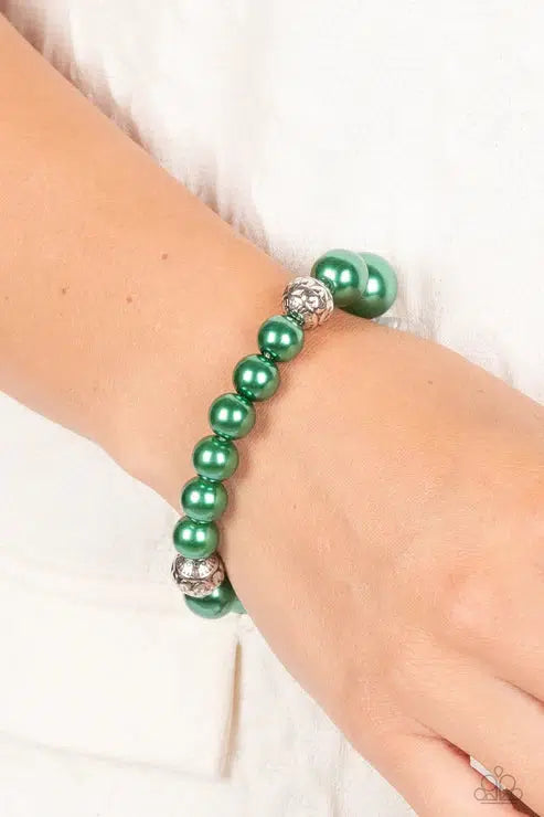 Royal Reward Green Bracelet - Paparazzi Accessories- on model - CarasShop.com - Paparazzi Jewelry by Cara Jewels