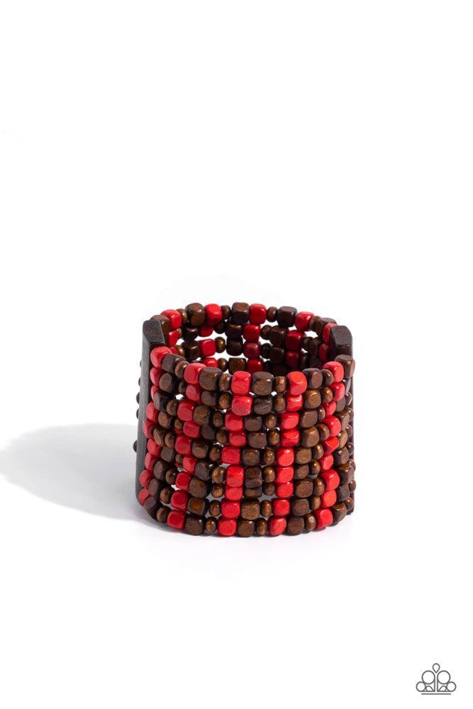 R&R Red Wood Bracelet - Paparazzi Accessories- lightbox - CarasShop.com - Paparazzi Jewelry by Cara Jewels