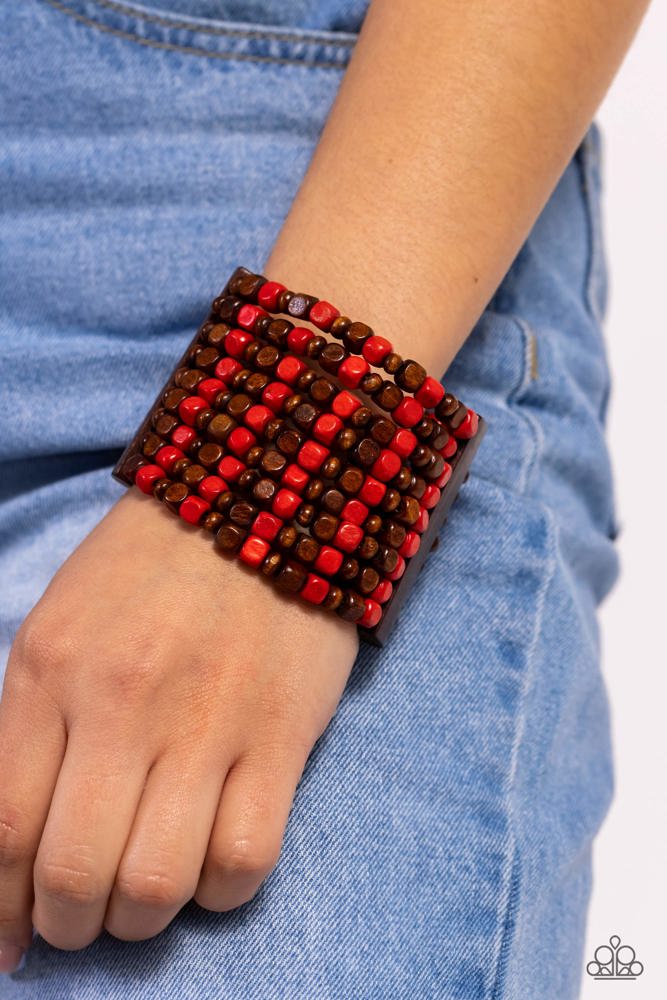 R&R Red Wood Bracelet - Paparazzi Accessories- on model - CarasShop.com - Paparazzi Jewelry by Cara Jewels