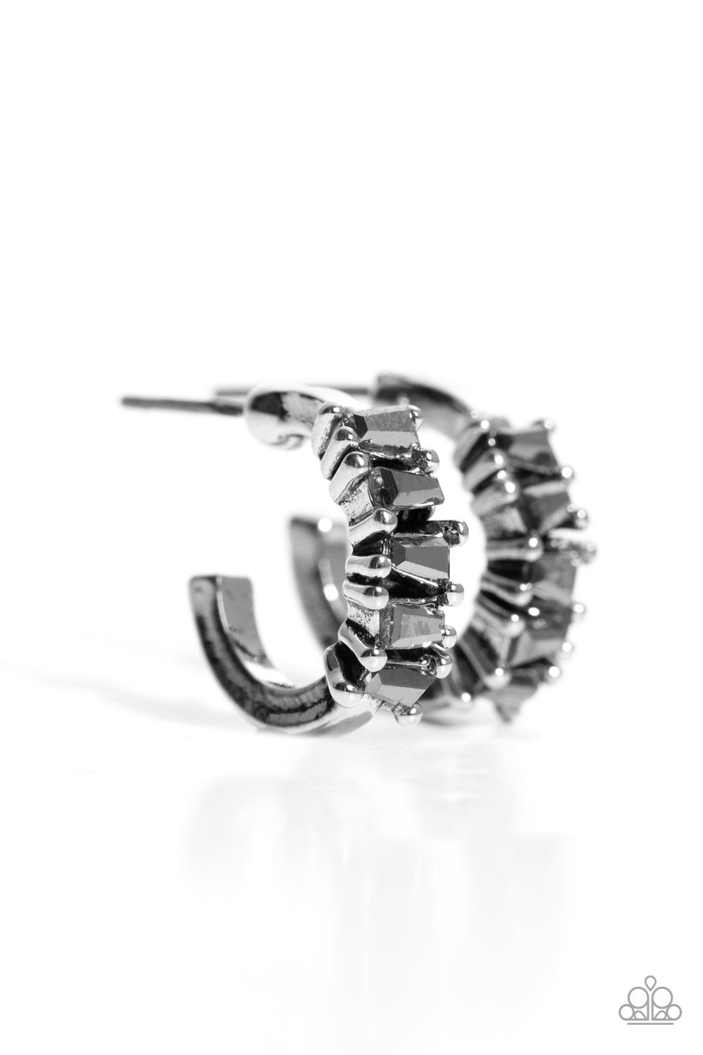 Rugged Rockstar Silver Hoop Earrings - Paparazzi Accessories- lightbox - CarasShop.com - Paparazzi Jewelry by Cara Jewels