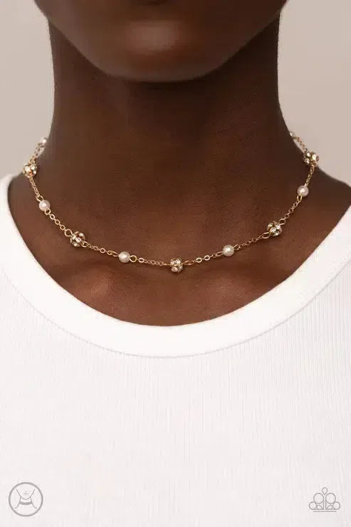 Rumored Romance Gold Necklace - Paparazzi Accessories-on model - CarasShop.com - Paparazzi Jewelry by Cara Jewels
