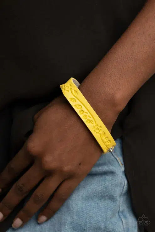 Rural Equinox Yellow Bracelet - Paparazzi Accessories- on model - CarasShop.com - Paparazzi Jewelry by Cara Jewels