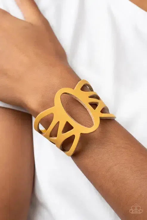 Rural Rodeo Yellow Bracelet - Paparazzi Accessories-on model - CarasShop.com - Paparazzi Jewelry by Cara Jewels