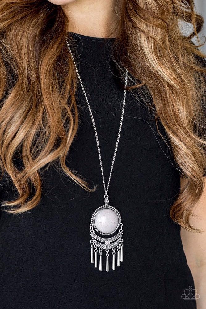 Rural Rustler Silver Necklace - Paparazzi Accessories- on model - CarasShop.com - Paparazzi Jewelry by Cara Jewels