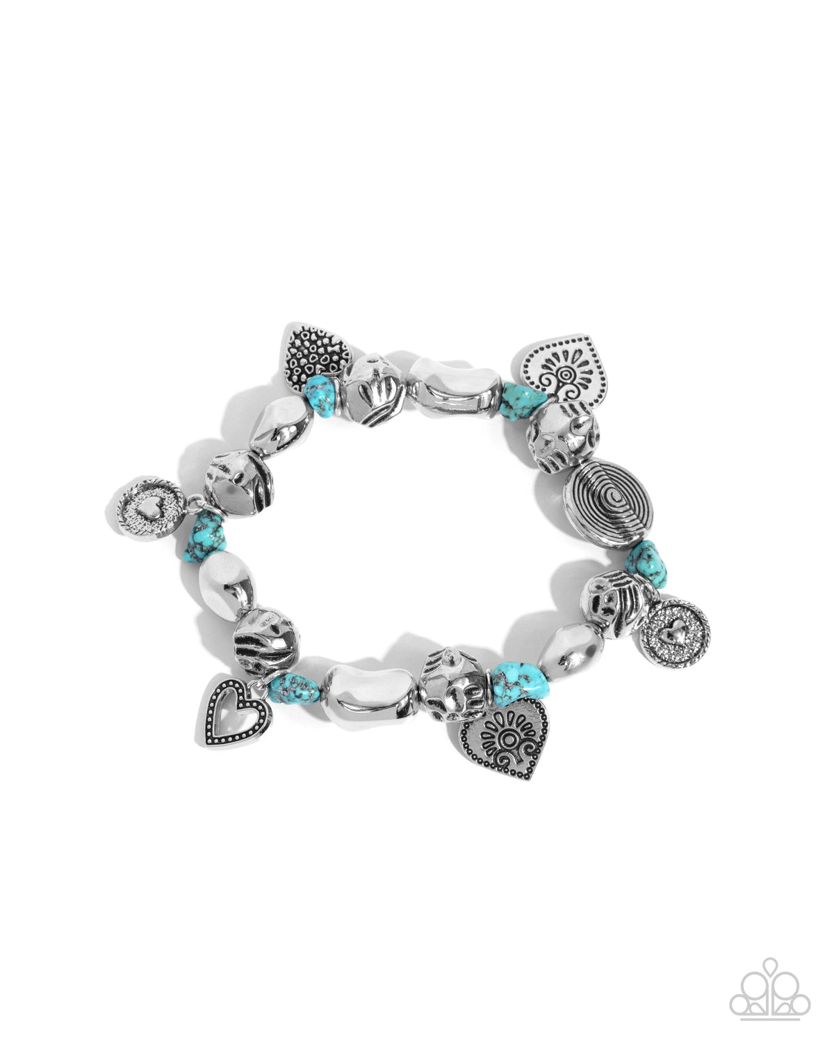 Rustic Rampage Turquoise Blue Stone Heart Charm Bracelet - Paparazzi Accessories- lightbox - CarasShop.com - Paparazzi Jewelry by Cara Jewels
