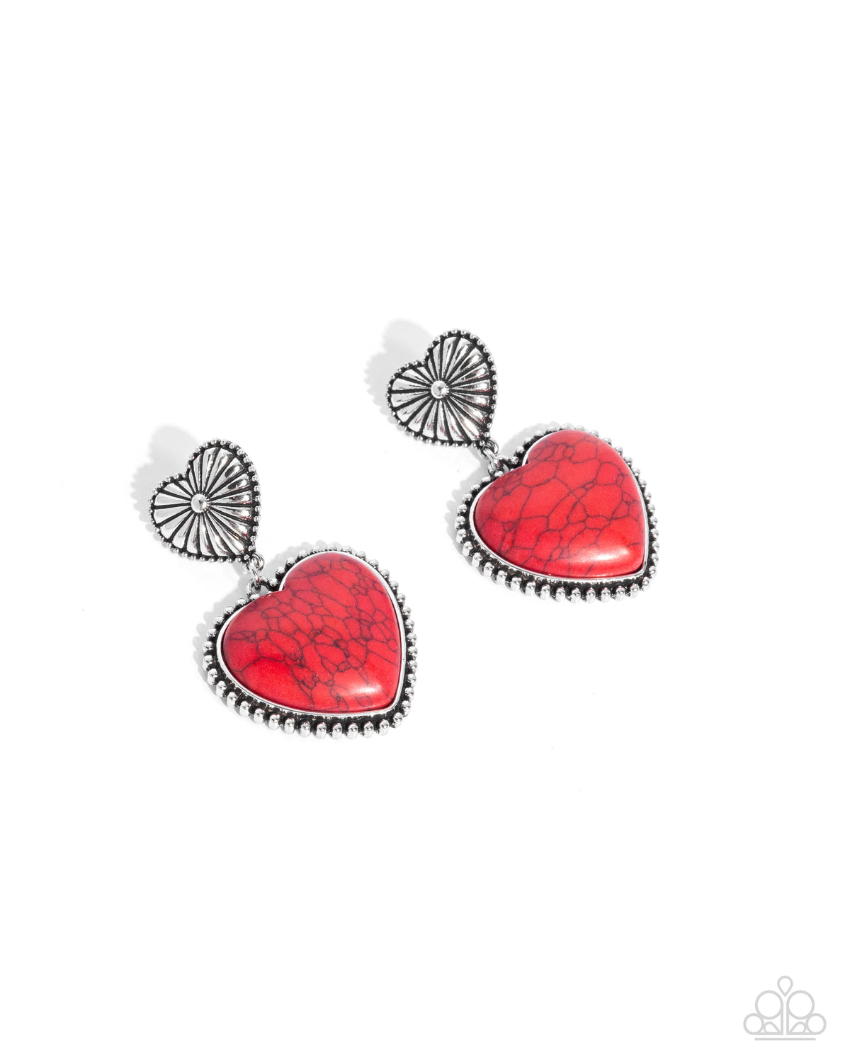 Rustic Reinvention Red Stone Heart Earrings - Paparazzi Accessories- lightbox - CarasShop.com - Paparazzi Jewelry by Cara Jewels