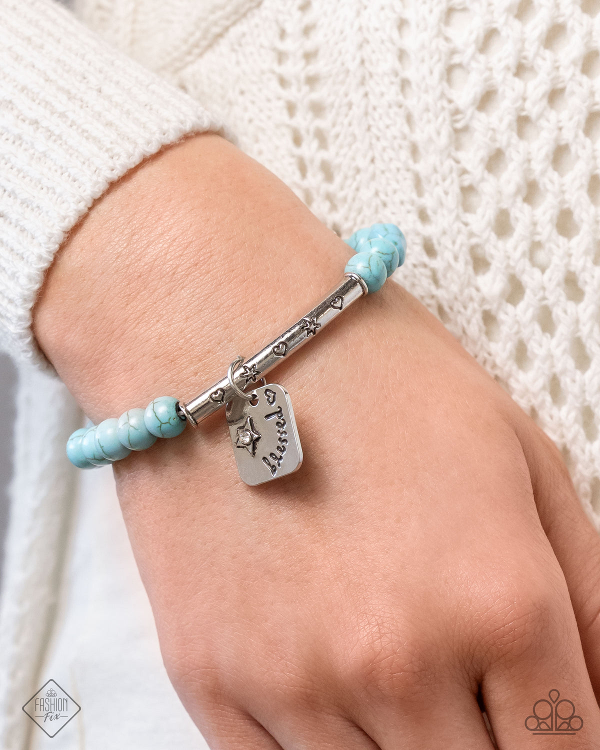 Rustic Reminder Turquoise Blue Stone Bracelet - Paparazzi Accessories- on model - CarasShop.com - Paparazzi Jewelry by Cara Jewels