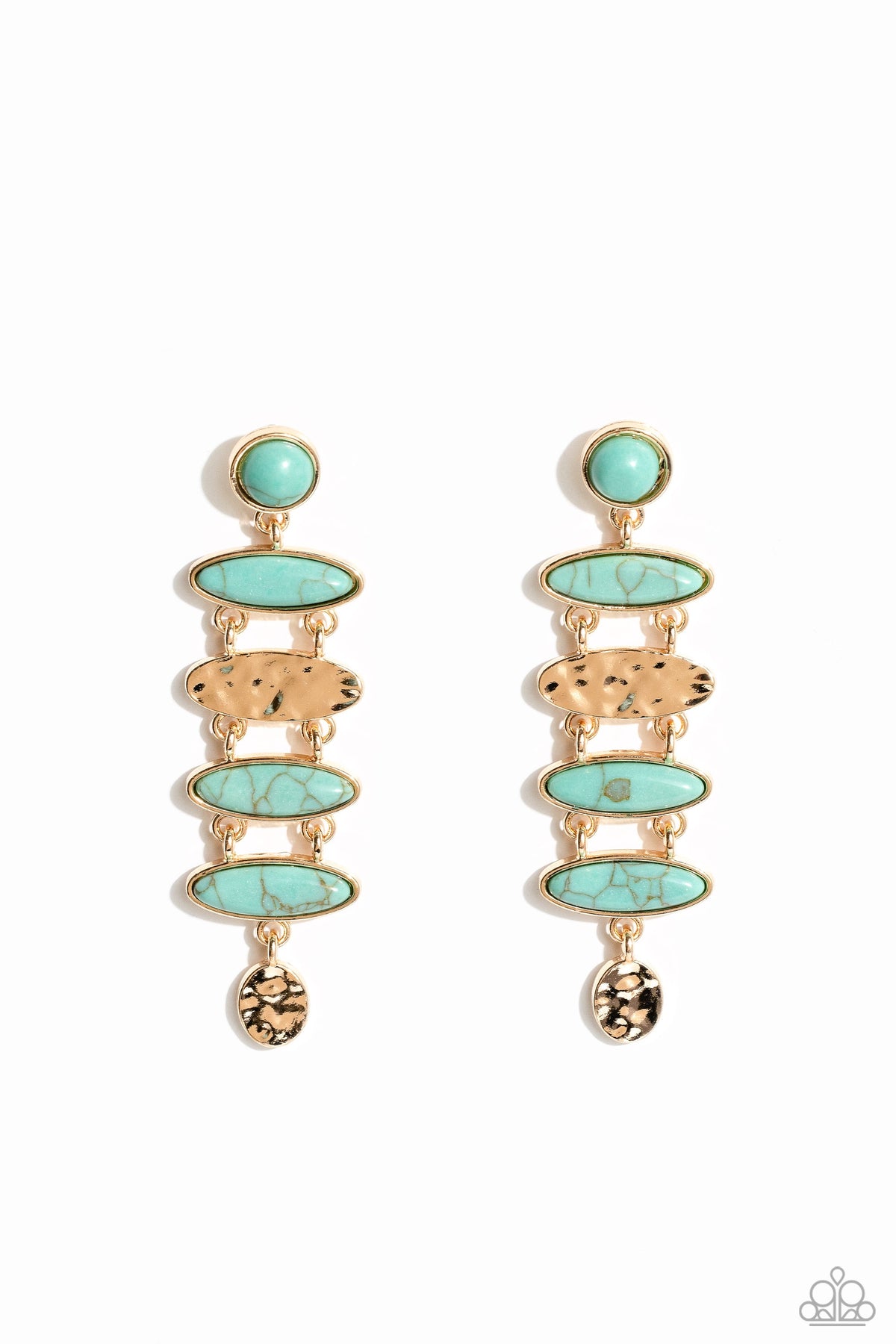 Rustic Reverie Turquoise Blue & Gold Earrings - Paparazzi Accessories- lightbox - CarasShop.com - Paparazzi Jewelry by Cara Jewels