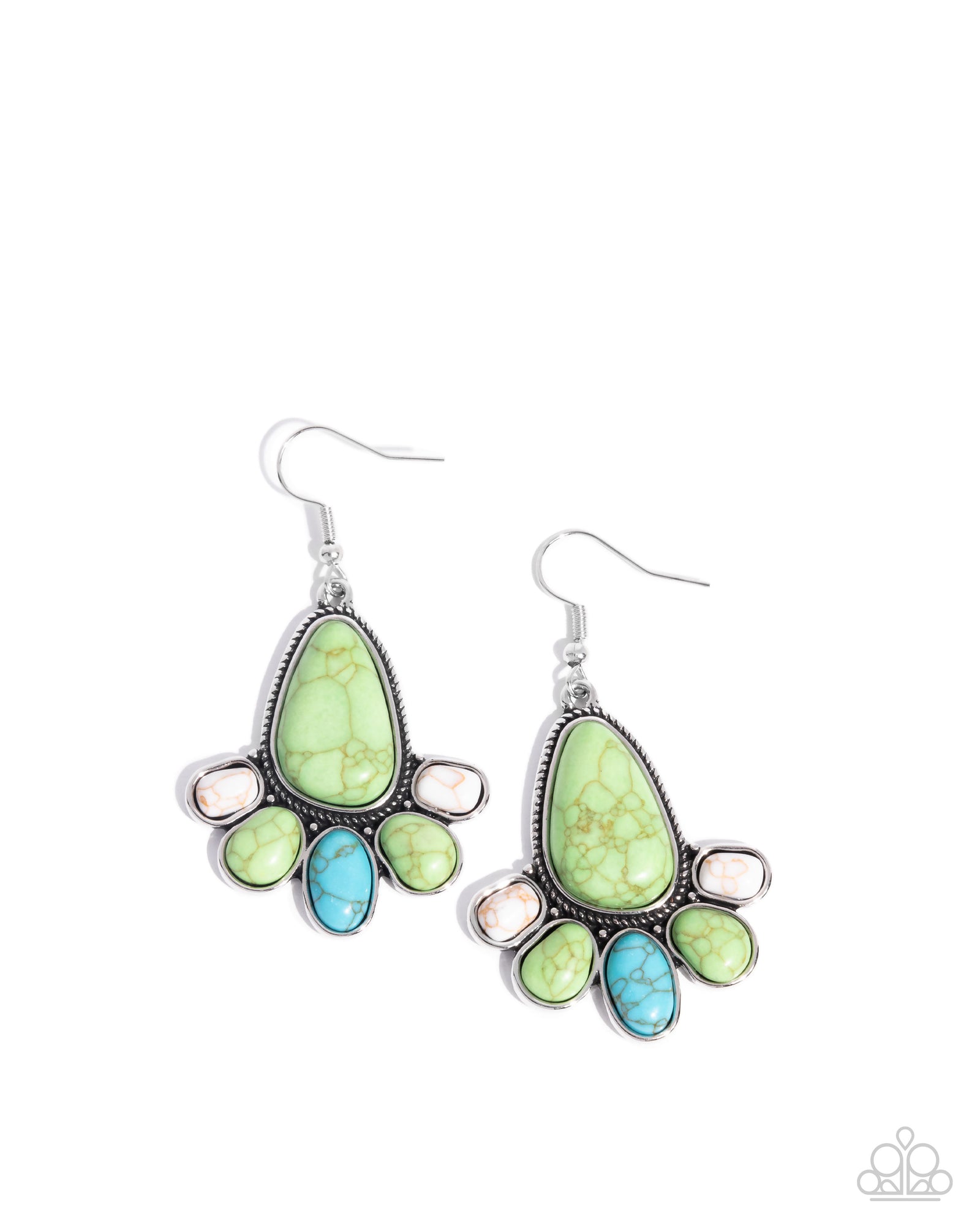 Rustic Revival Green & Turquoise Stone Earrings - Paparazzi Accessories- lightbox - CarasShop.com - Paparazzi Jewelry by Cara Jewels