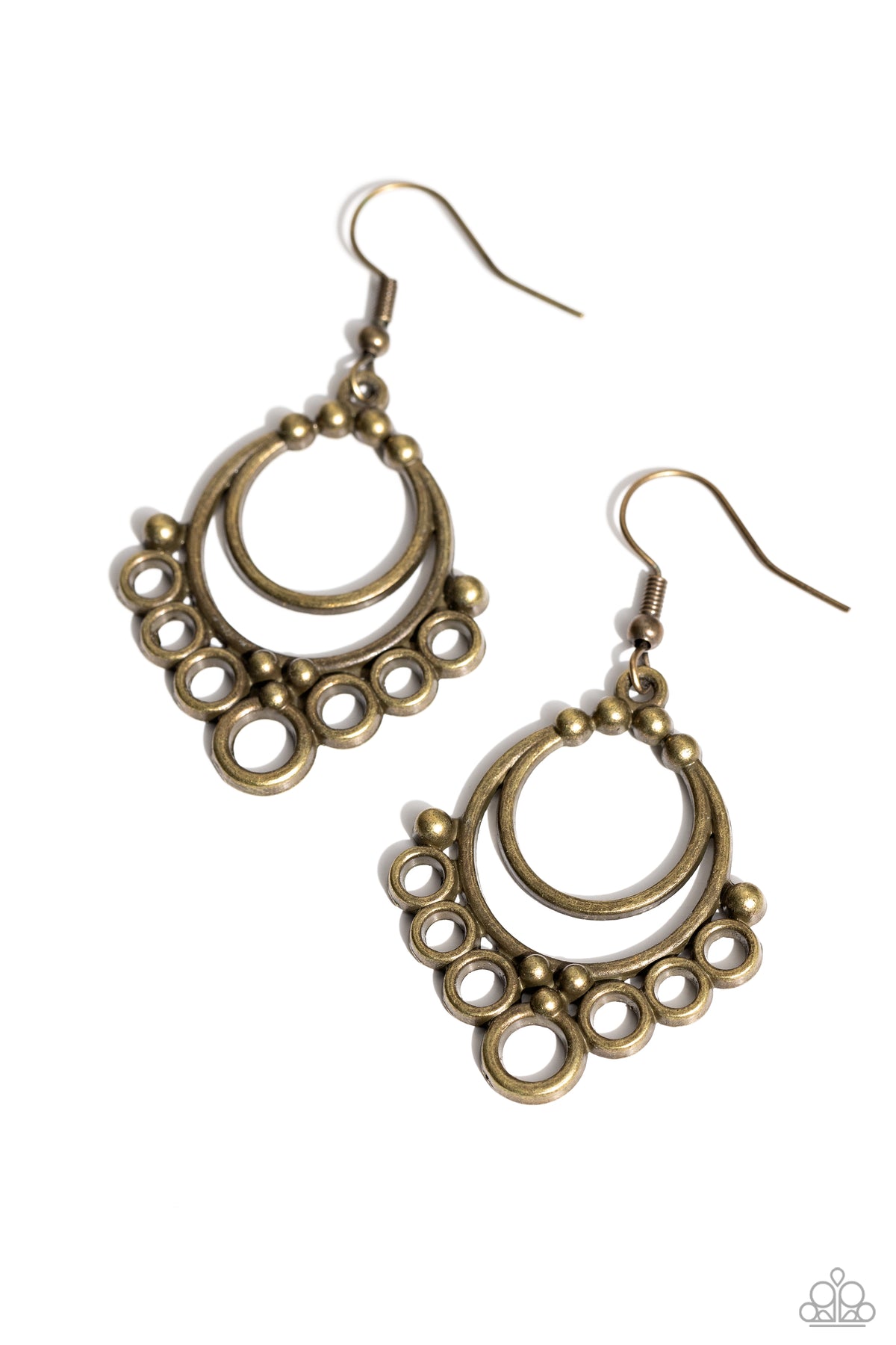 Rustic Rotary Brass Earrings - Paparazzi Accessories- lightbox - CarasShop.com - Paparazzi Jewelry by Cara Jewels