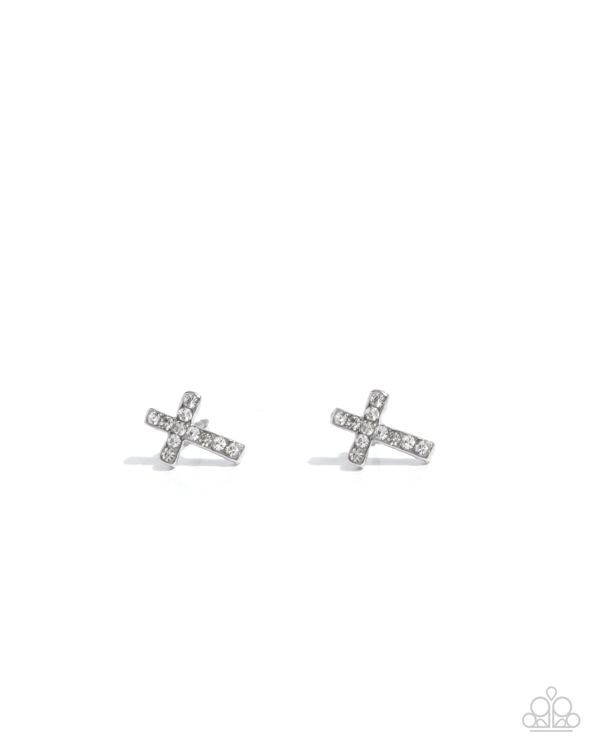 Sacred Shimmer White Rhinestone Cross Earrings - Paparazzi Accessories- lightbox - CarasShop.com - Paparazzi Jewelry by Cara Jewels