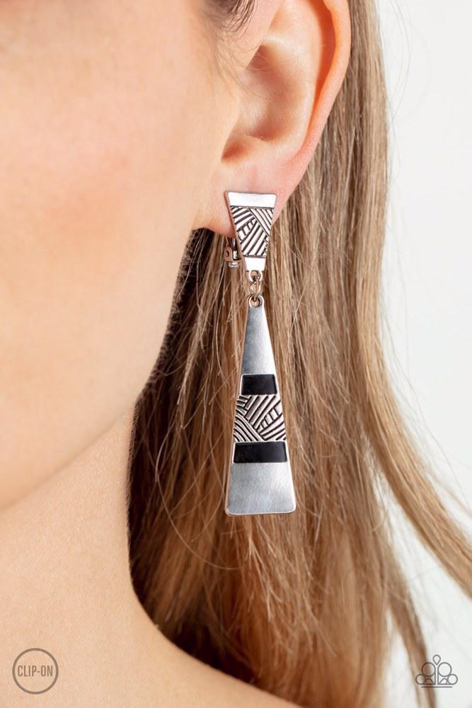 Safari Seeker Black Earrings - Paparazzi Accessories- on model - CarasShop.com - Paparazzi Jewelry by Cara Jewels