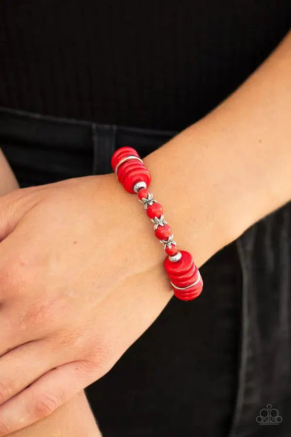 Sagebrush Serenade Red Stone Bracelet - Paparazzi Accessories- on model - CarasShop.com - Paparazzi Jewelry by Cara Jewels