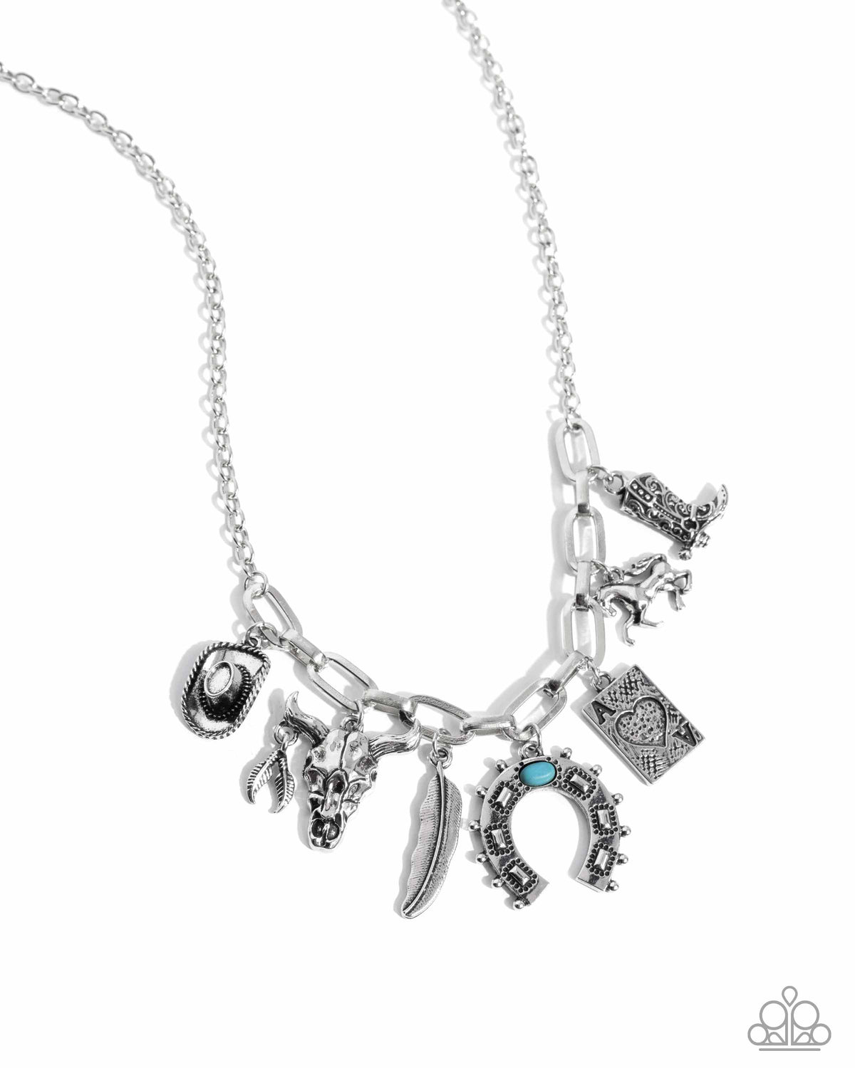 Saloon Girl Blue & Silver Charm Necklace - Paparazzi Accessories- lightbox - CarasShop.com - Paparazzi Jewelry by Cara Jewels