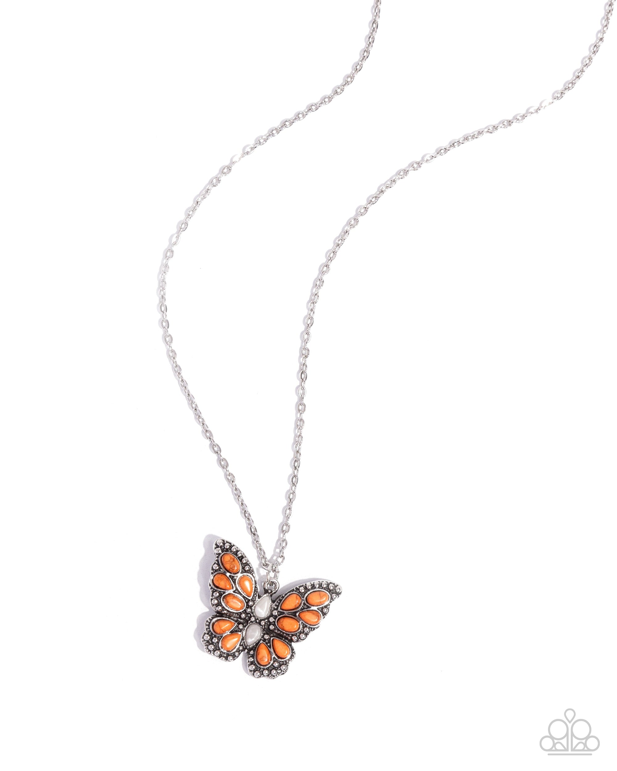 Santa Fe Satisfaction Orange Stone Butterfly Necklace - Paparazzi Accessories- lightbox - CarasShop.com - Paparazzi Jewelry by Cara Jewels