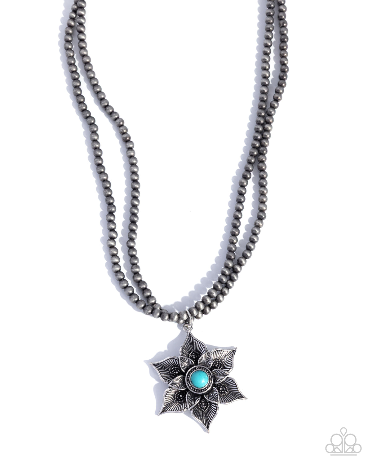 Santa Fe Socialite Turquoise Blue Stone & Navajo Pearl Flower Necklace - Paparazzi Accessories- lightbox - CarasShop.com - Paparazzi Jewelry by Cara Jewels