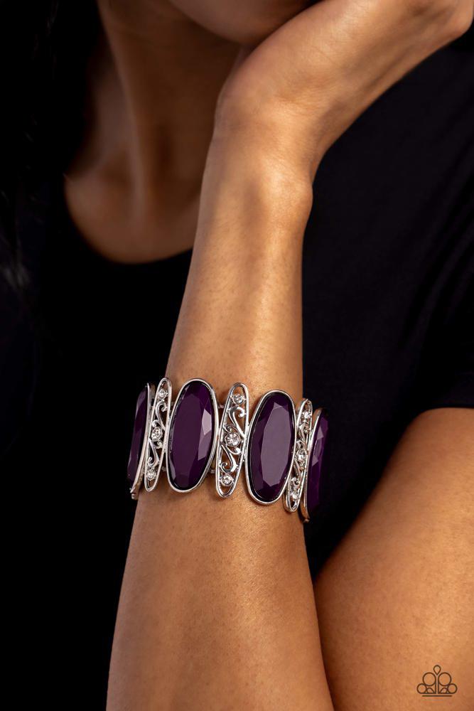 Saturated Sparkle Purple Bracelet - Paparazzi Accessories- on model - CarasShop.com - Paparazzi Jewelry by Cara Jewels