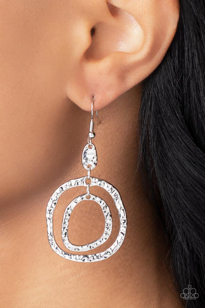 Scalding HAUTE Silver Earrings - Paparazzi Accessories- on model - CarasShop.com - Paparazzi Jewelry by Cara Jewels