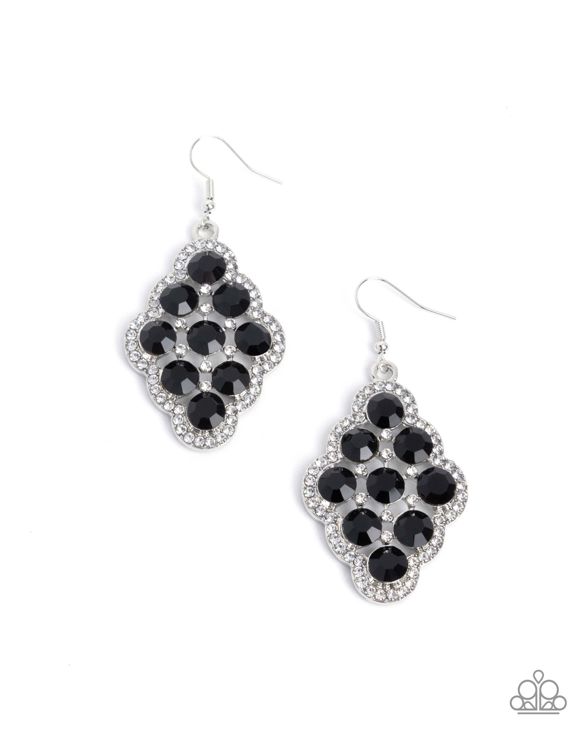 Scalloped Shimmer Black & White Rhinestone Earrings - Paparazzi Accessories- lightbox - CarasShop.com - Paparazzi Jewelry by Cara Jewels