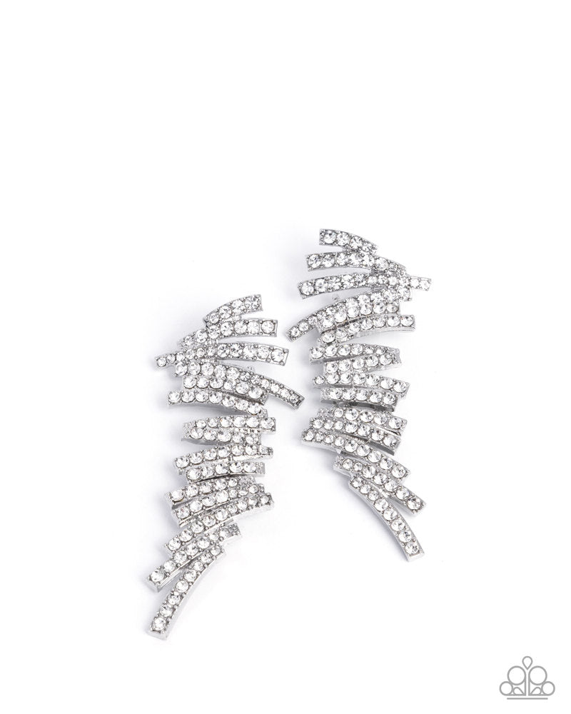 Scattered Surety White Rhinestone Earrings - Paparazzi Accessories- lightbox - CarasShop.com - Paparazzi Jewelry by Cara Jewels