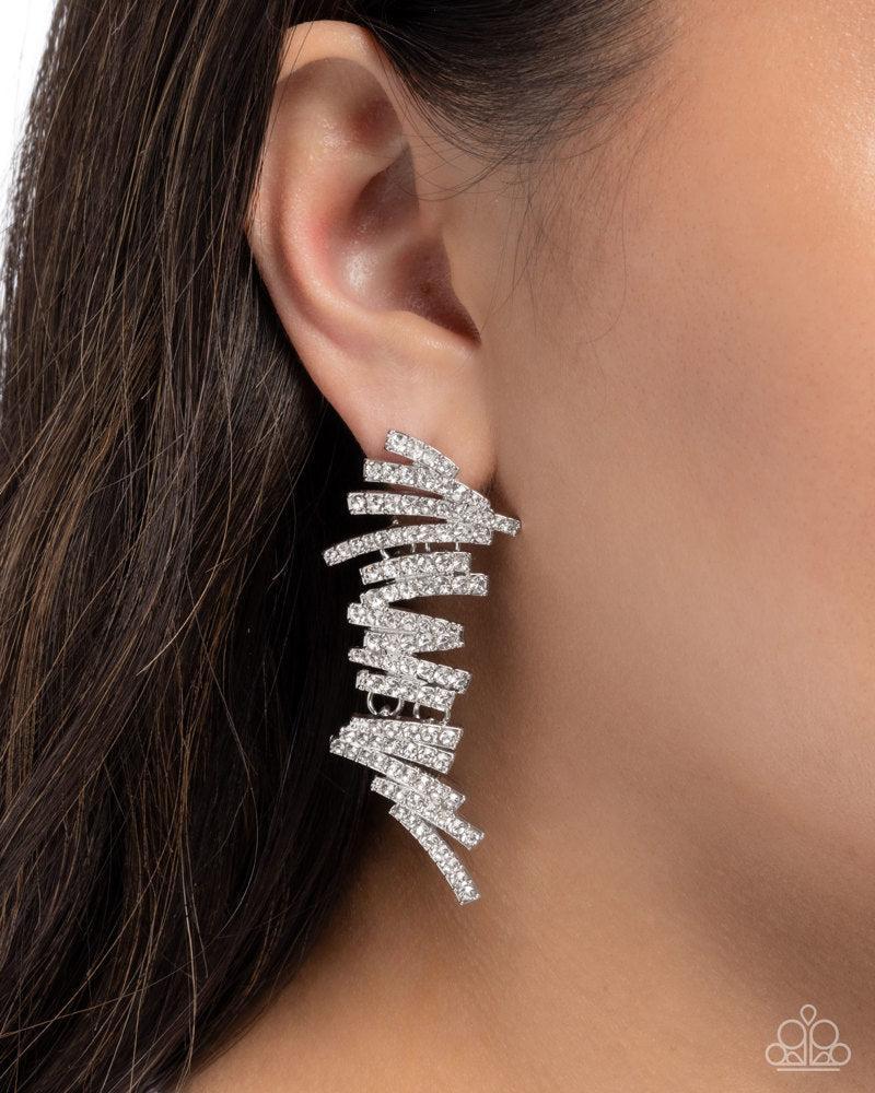 Scattered Surety White Rhinestone Earrings - Paparazzi Accessories- lightbox - CarasShop.com - Paparazzi Jewelry by Cara Jewels
