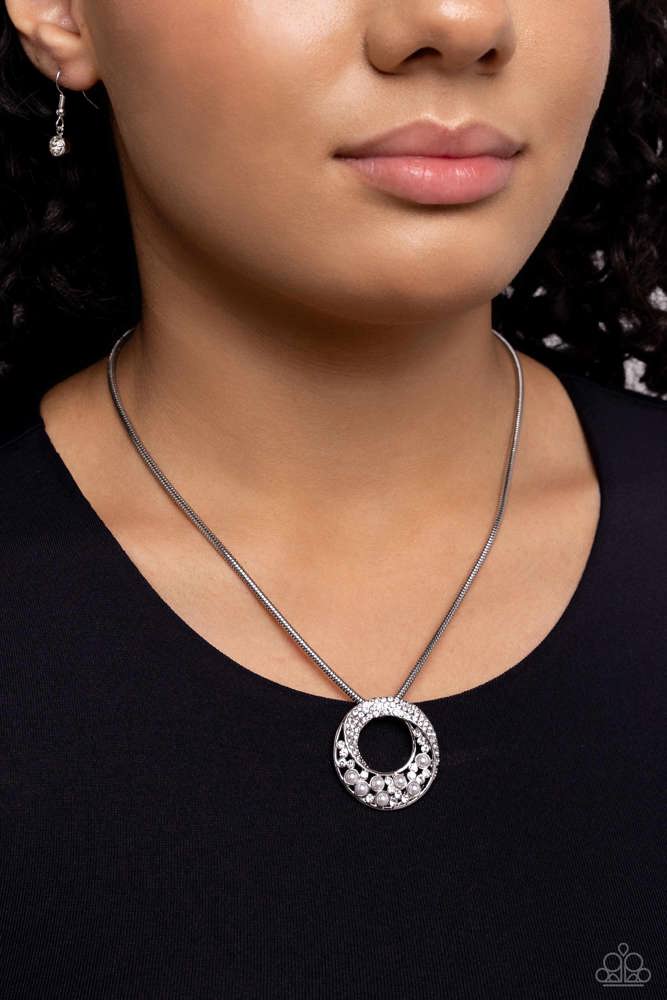 Scintillating Spiral White Necklace - Paparazzi Accessories- on model - CarasShop.com - Paparazzi Jewelry by Cara Jewels