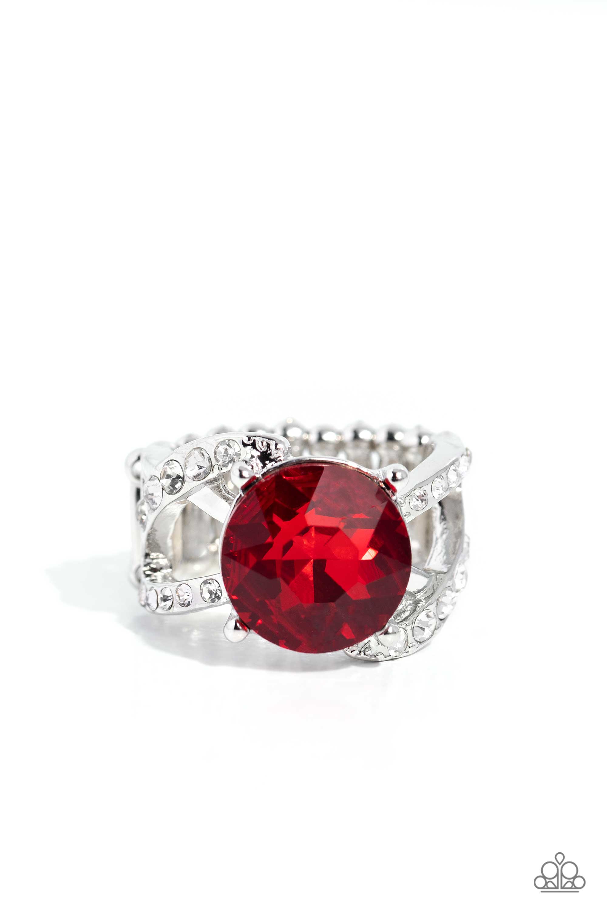 Scintillating Swirl Red Rhinestone Ring - Paparazzi Accessories- lightbox - CarasShop.com - Paparazzi Jewelry by Cara Jewels