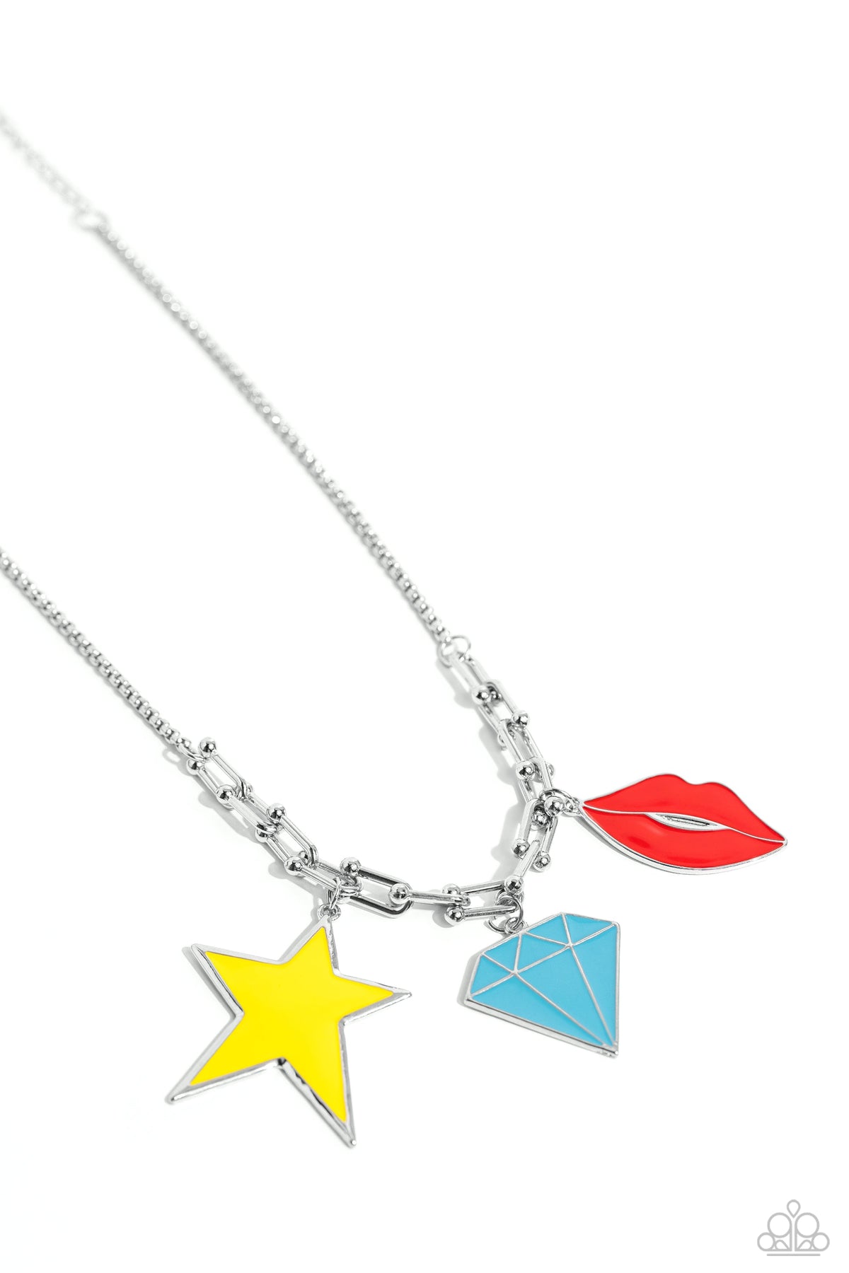 Scouting Shapes Multi Charm Necklace - Paparazzi Accessories- lightbox - CarasShop.com - Paparazzi Jewelry by Cara Jewels