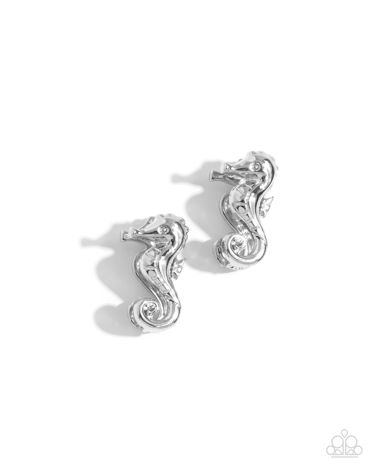 Sea Horse Statement Silver Hinged Hoop Earrings - Paparazzi Accessories- lightbox - CarasShop.com - Paparazzi Jewelry by Cara Jewels