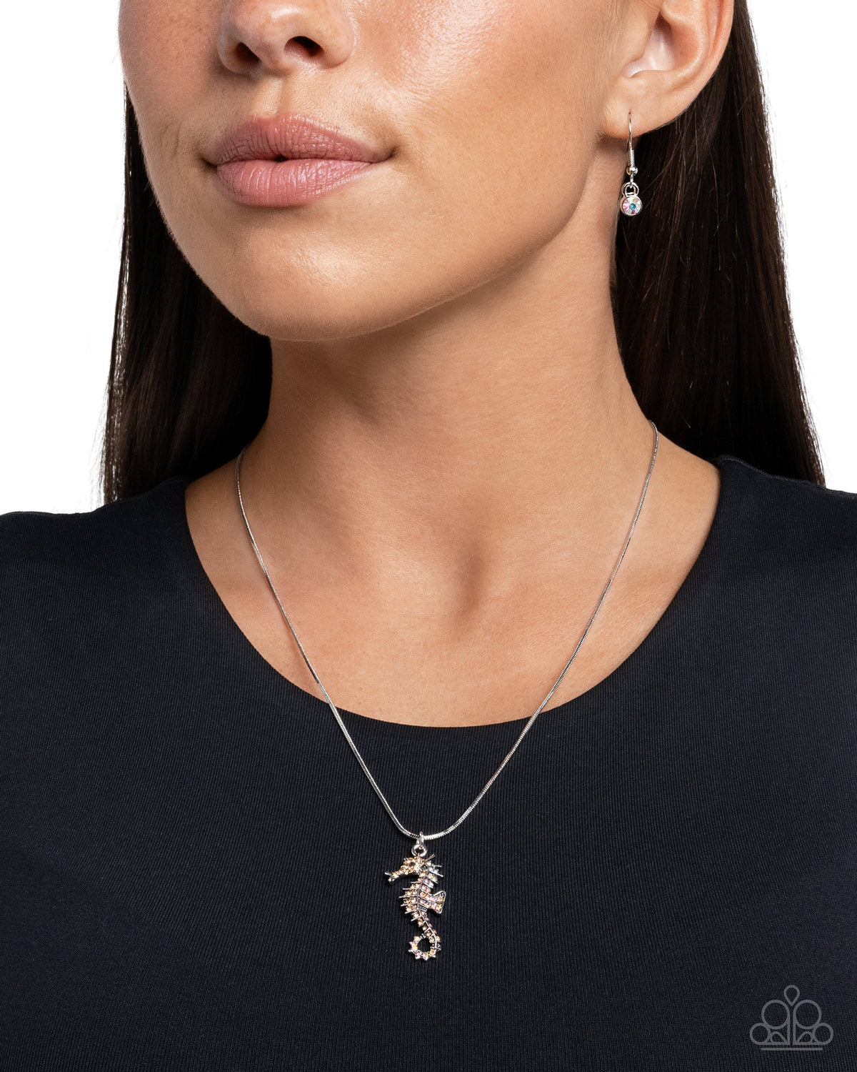 Seahorse Shanty Orange Rhinestone Necklace - Paparazzi Accessories- on model - CarasShop.com - Paparazzi Jewelry by Cara Jewels