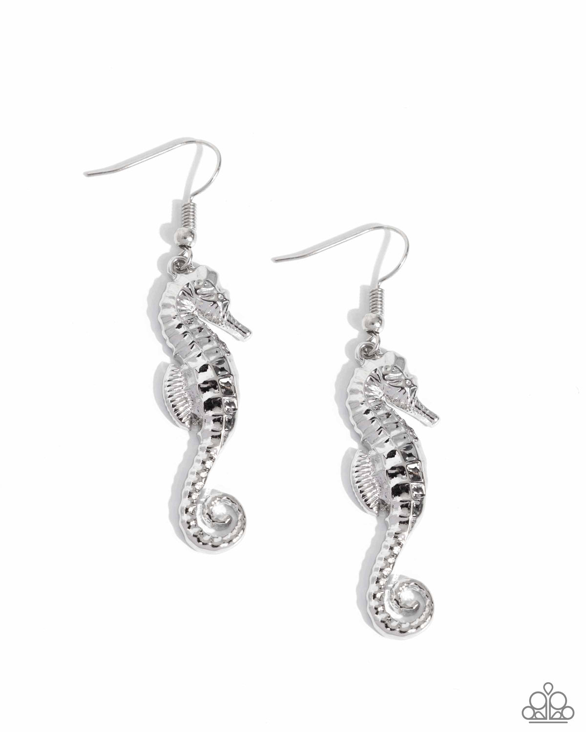 Seahorse Sheen Silver Earrings - Paparazzi Accessories- lightbox - CarasShop.com - Paparazzi Jewelry by Cara Jewels