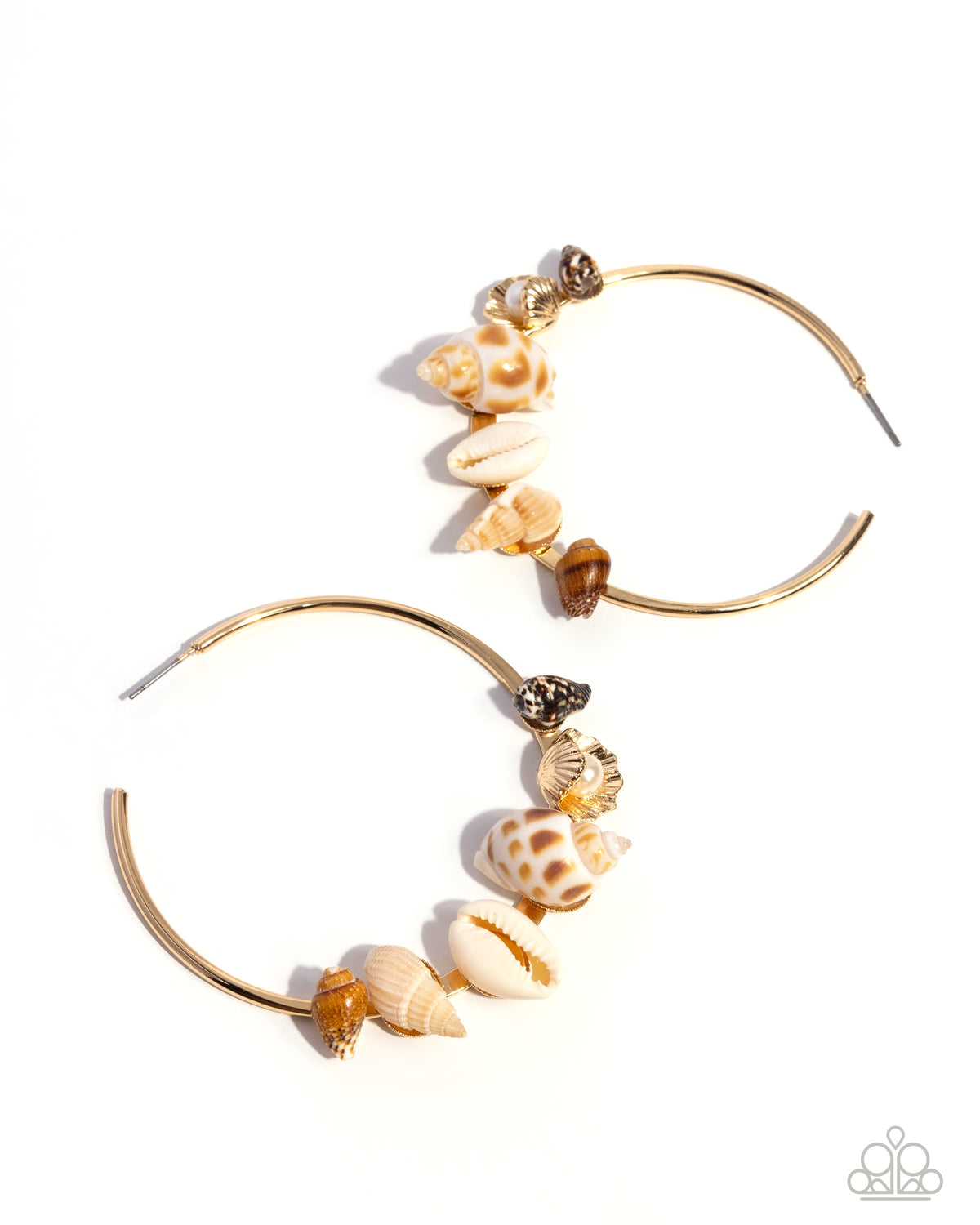 Seashell Sonnet Gold Hoop Earrings - Paparazzi Accessories- lightbox - CarasShop.com - Paparazzi Jewelry by Cara Jewels