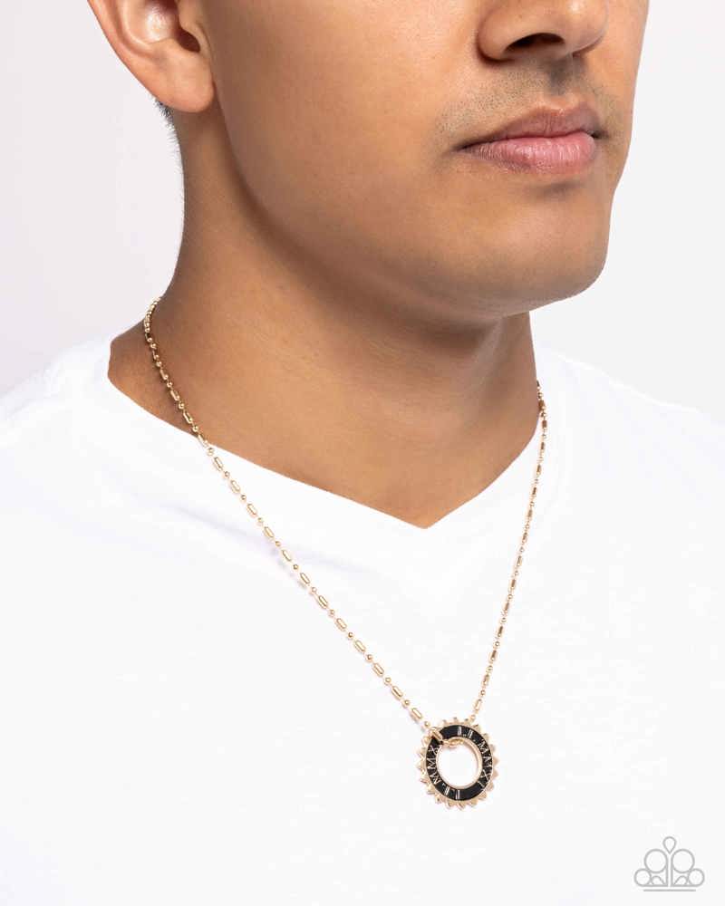 Second Gear Men's Gold Necklace - Paparazzi Accessories- lightbox - CarasShop.com - Paparazzi Jewelry by Cara Jewels