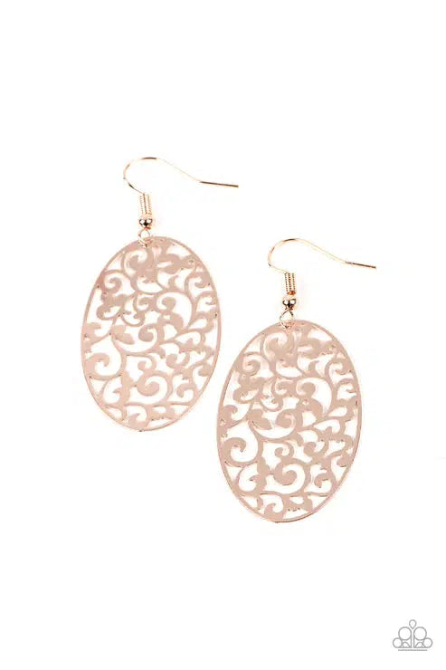 Secret Orchards Rose Gold Earrings - Paparazzi Accessories- lightbox - CarasShop.com - Paparazzi Jewelry by Cara Jewels