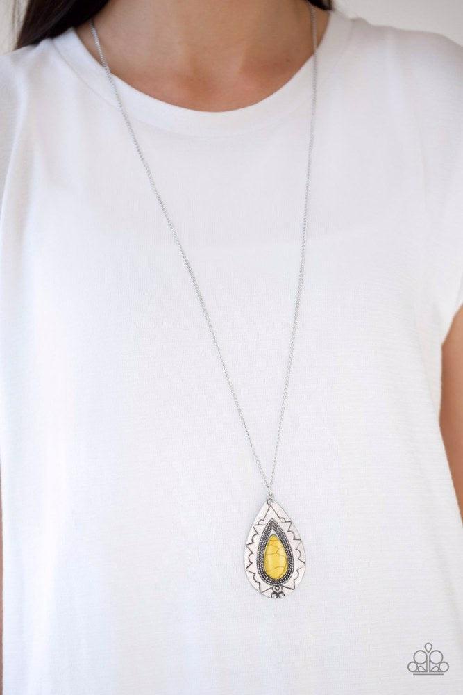 Sedona Solstice Yellow Necklace - Paparazzi Accessories- on model - CarasShop.com - Paparazzi Jewelry by Cara Jewels
