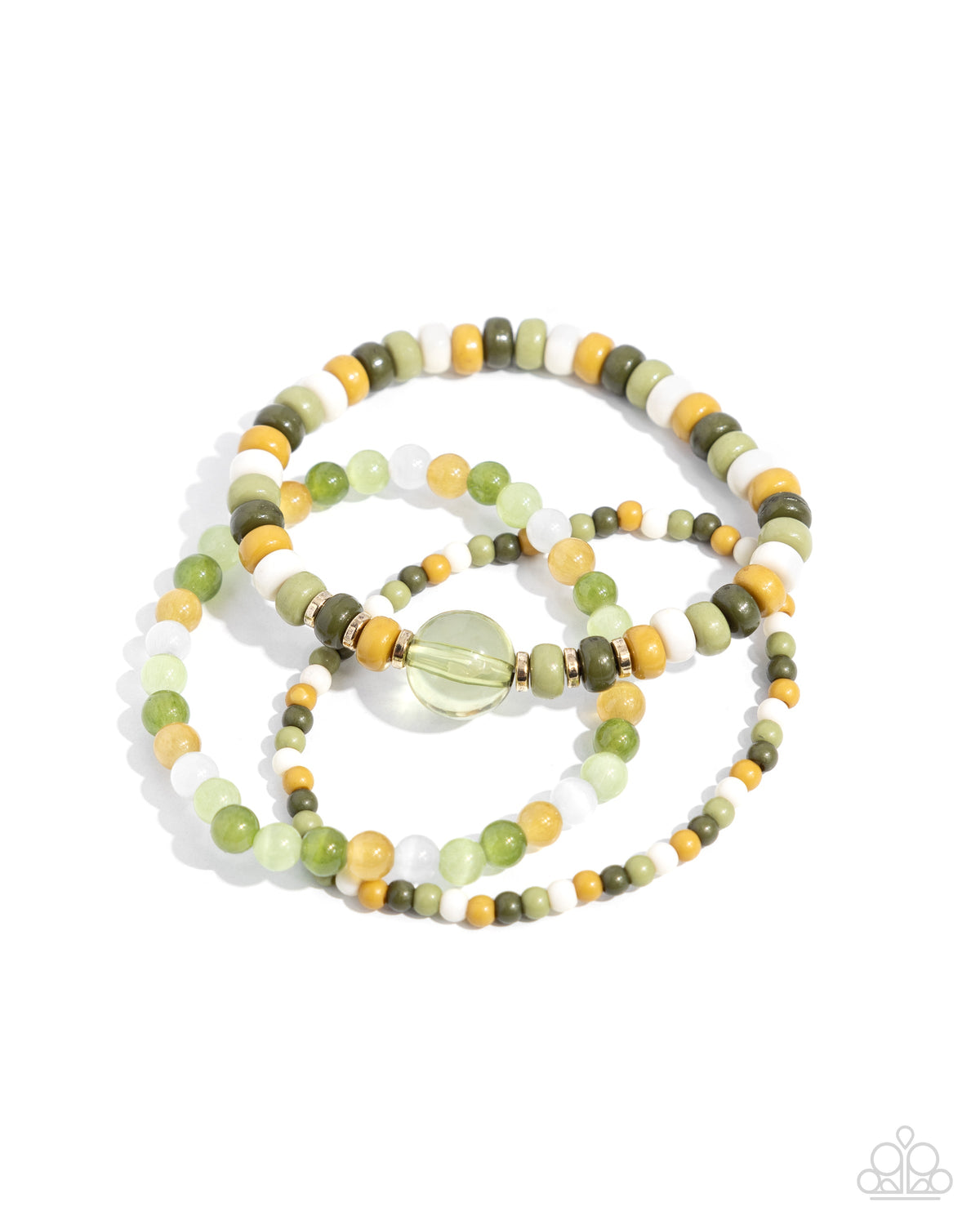 Seed Bead Stack Green Yellow & White Seed Bead Bracelet - Paparazzi Accessories- lightbox - CarasShop.com - Paparazzi Jewelry by Cara Jewels