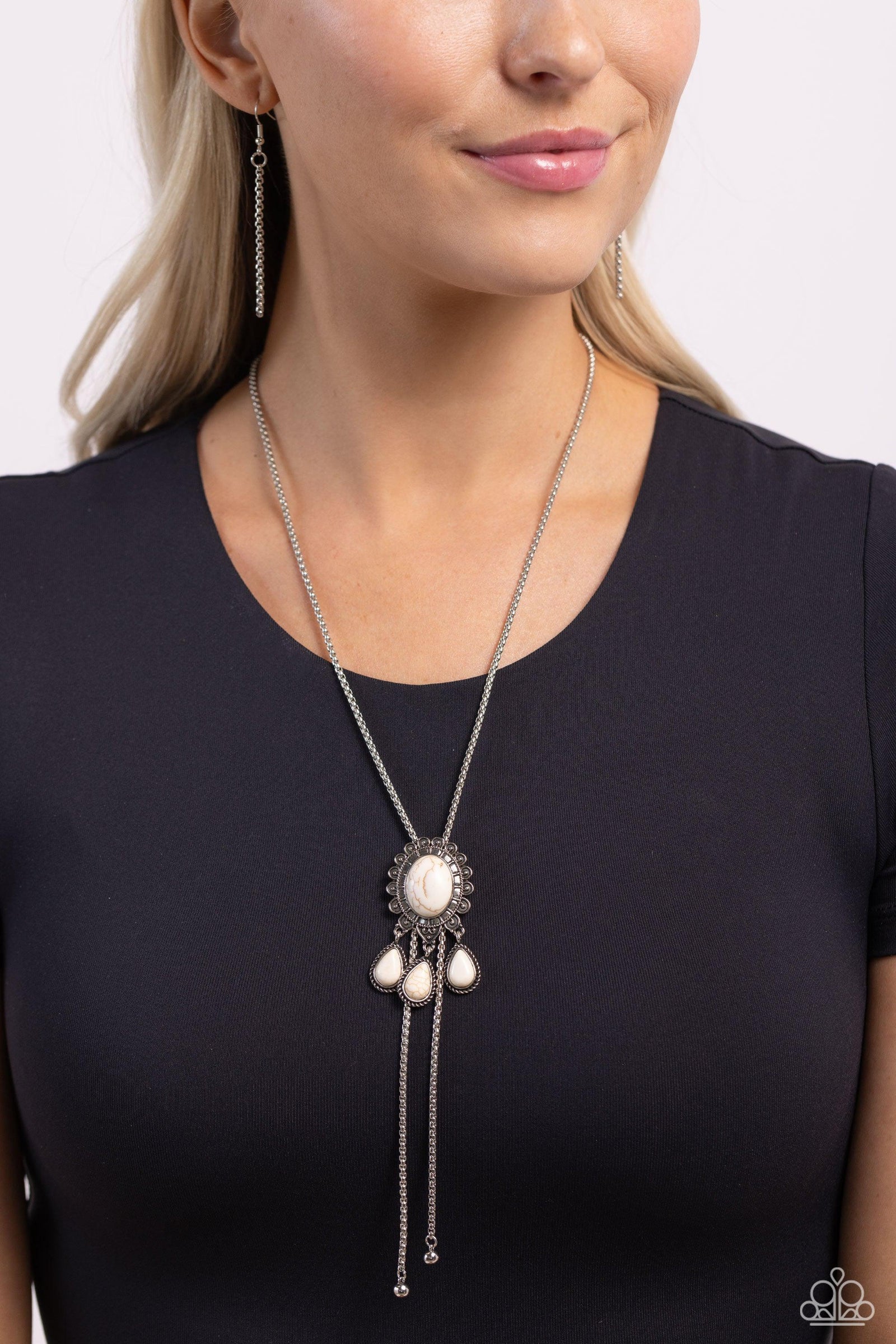 Seize the Serenity White Stone Bolo Necklace - Paparazzi Accessories- lightbox - CarasShop.com - Paparazzi Jewelry by Cara Jewels